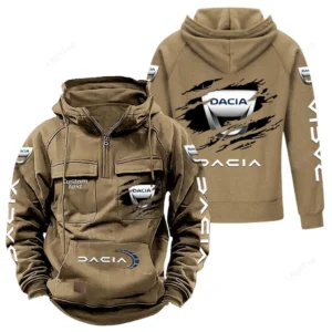 Sporty Urban Vehicle Tactical Quarter Zip Hoodie, Exclusive Logo Hoodie For Car Enthusiasts CAR122 - Khaki