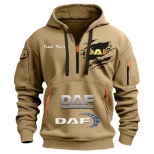 Hoodie Half Zipper Exclusive Logo Gift For Heavy Truck Enthusiasts CAR113 - Khaki