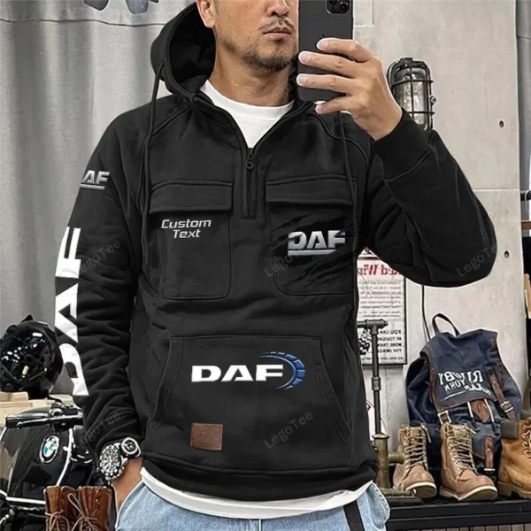 Long-Haul Vehicle Tactical Quarter Zip Hoodie, Exclusive Logo Hoodie For Car Enthusiasts CAR122 - Black - Image 2