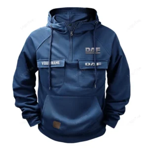 Tractor-Trailer Tactical Quarter Zip Hoodie, Exclusive Logo Hoodie For Car Enthusiasts CAR109 - Dark Blue