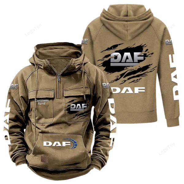 Freight Truck Tactical Quarter Zip Hoodie, Exclusive Logo Hoodie For Car Enthusiasts CAR122 - Khaki