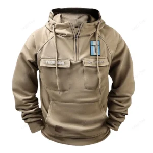 Power Cruiser Tactical Quarter Zip Hoodie, Exclusive Logo Hoodie For Car Enthusiasts CAR109 - Khaki