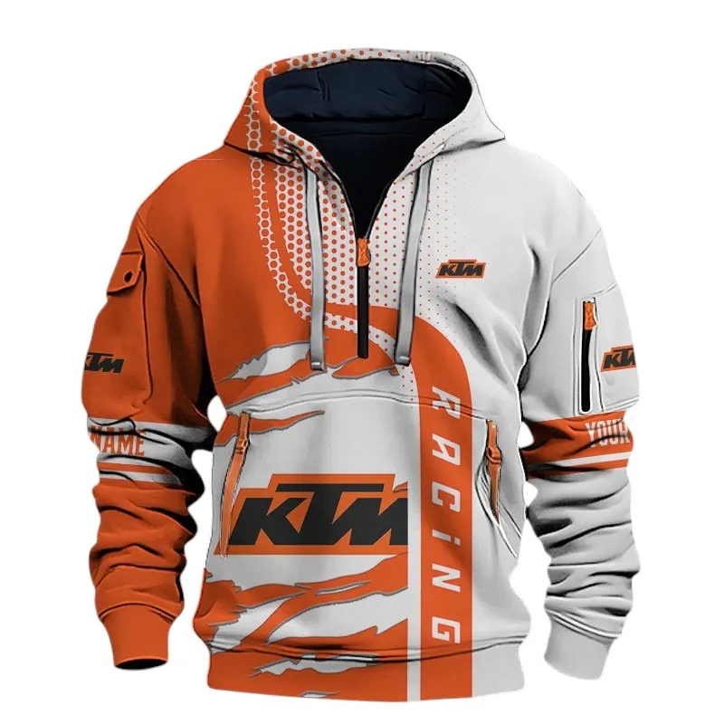 Dirt Motorcycle Hoodie Half Zip 3D, Sporty Urban Comfort Hoodie For Car Lovers CAR398 - Orange