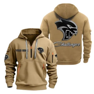 Hoodie Half Zipper Exclusive Logo Gift For Classic Muscle Car Enthusiasts CAR200 - Khaki