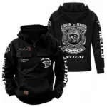 Drag Racing Muscle Vehicle Tactical Quarter Zip Hoodie, Exclusive Logo Hoodie For Car Enthusiasts CAR106 - Black