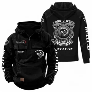 Drag Racing Muscle Vehicle Tactical Quarter Zip Hoodie, Exclusive Logo Hoodie For Car Enthusiasts CAR106 - Black