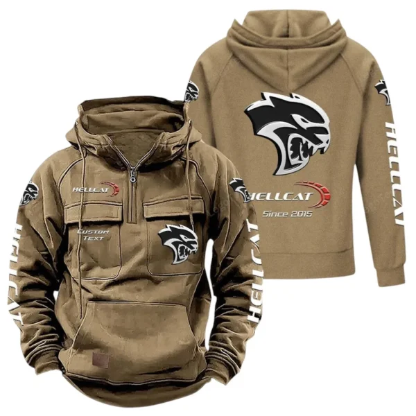 Horsepower Monster Tactical Quarter Zip Hoodie, Exclusive Logo Hoodie For Car Enthusiasts CAR960 - Khaki