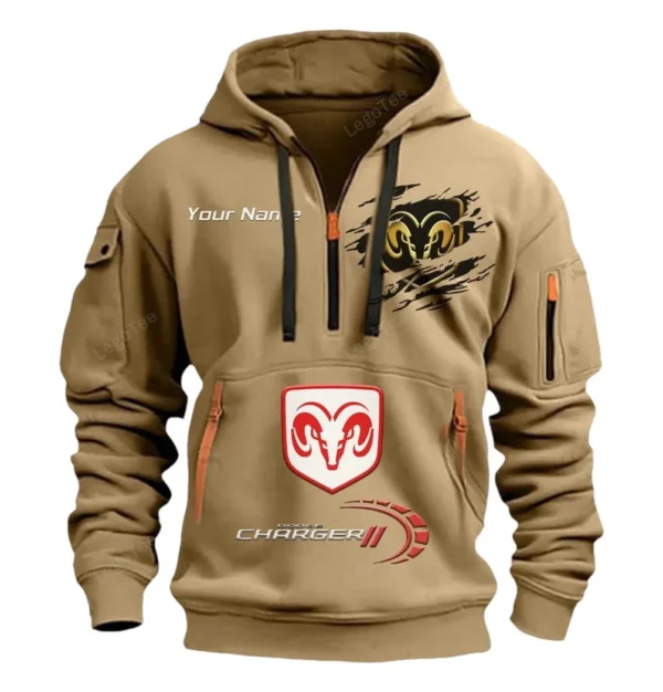 Hoodie Half Zipper Exclusive Logo Gift For Retro-Inspired Sedan Enthusiasts CAR113 - Khaki
