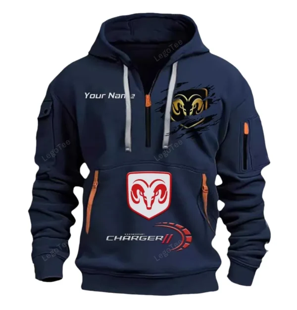 Hoodie Half Zipper Exclusive Logo Gift For Retro-Inspired Sedan Enthusiasts CAR113 - Navy