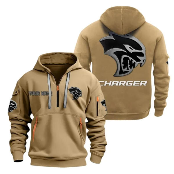 Hoodie Half Zipper Exclusive Logo Gift For Retro-Inspired Sedan Enthusiasts CAR200 - Khaki