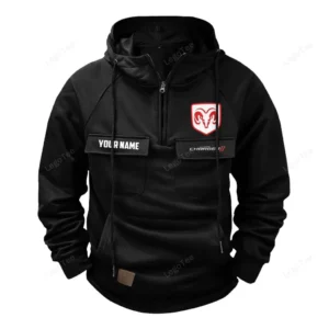 Iconic American Sedan Tactical Quarter Zip Hoodie, Exclusive Logo Hoodie For Car Enthusiasts CAR109 - Black