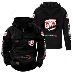 American Muscle Car Tactical Quarter Zip Hoodie, Exclusive Logo Hoodie For Car Enthusiasts CAR122 - Black