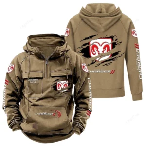 Sporty Four-Door Tactical Quarter Zip Hoodie, Exclusive Logo Hoodie For Car Enthusiasts CAR122 - Khaki