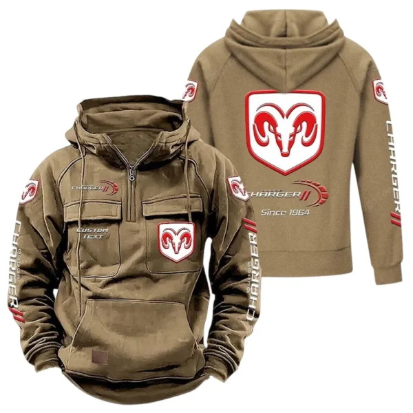 Drag-Ready Car Tactical Quarter Zip Hoodie, Exclusive Logo Hoodie For Car Enthusiasts CAR960 - Khaki
