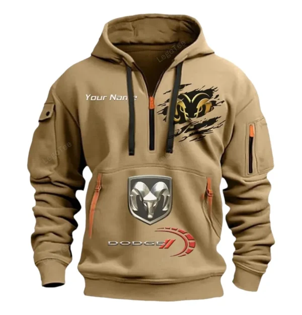 Hoodie Half Zipper Exclusive Logo Gift For Muscle Car Enthusiasts CAR113 - Khaki