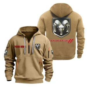 Hoodie Half Zipper Exclusive Logo Gift For Muscle Car Enthusiasts CAR200 - Khaki