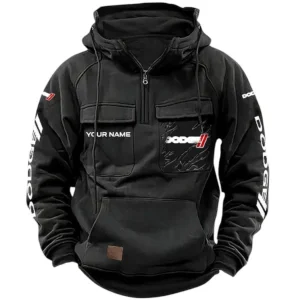 Drag Racing Vehicle Tactical Quarter Zip Hoodie, Exclusive Logo Hoodie For Car Enthusiasts CAR164 - Black