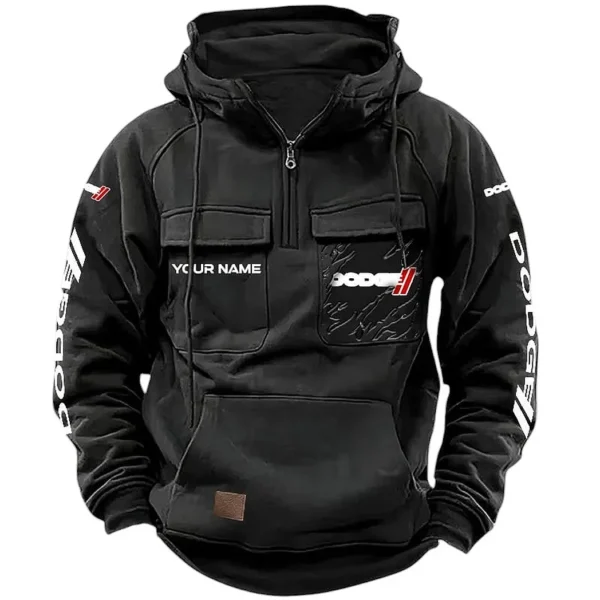 Drag Racing Vehicle Tactical Quarter Zip Hoodie, Exclusive Logo Hoodie For Car Enthusiasts CAR164 - Black