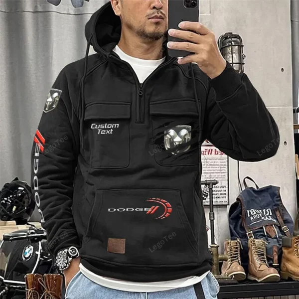 American Car Tactical Quarter Zip Hoodie, Exclusive Logo Hoodie For Car Enthusiasts CAR122 - Black - Image 2