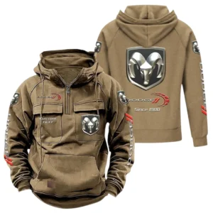 Drag Racing Vehicle Tactical Quarter Zip Hoodie, Exclusive Logo Hoodie For Car Enthusiasts CAR960 - Khaki