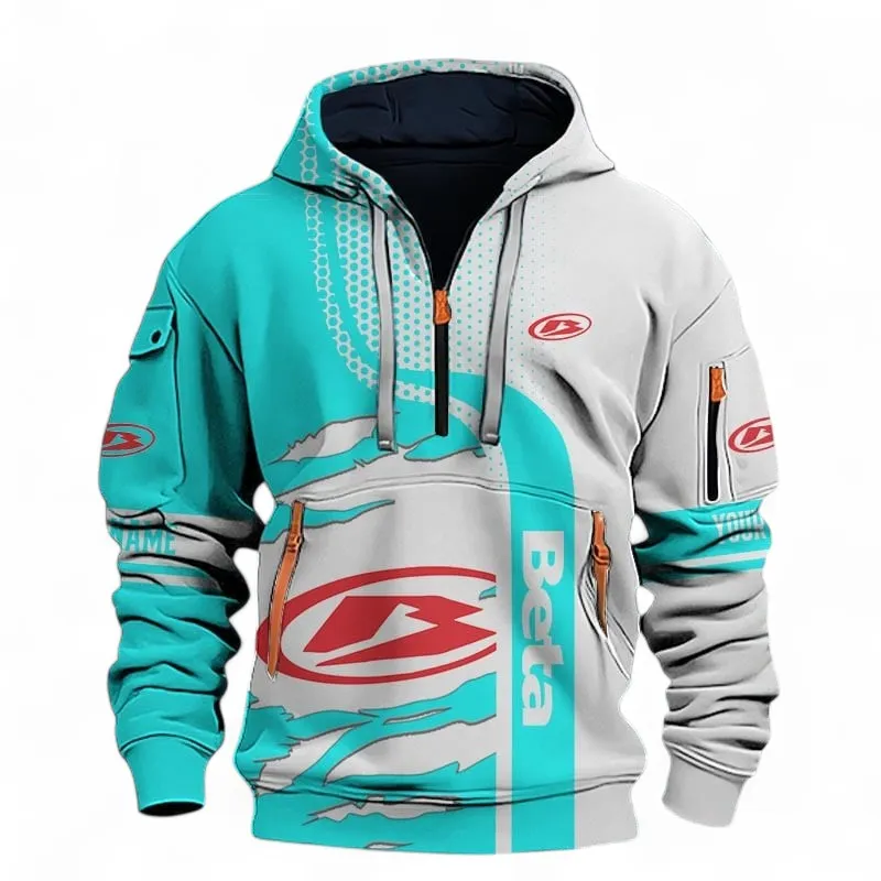Dual-Sport Motorcycle Hoodie Half Zip 3D, Comfortable Daily Hoodie For Car Lovers CAR398 - Cyan
