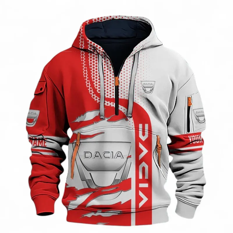 Dynamictrac Systems Hoodie Half Zip 3D, Comfortable Urban Hoodie For Car Lovers CAR396 - Red