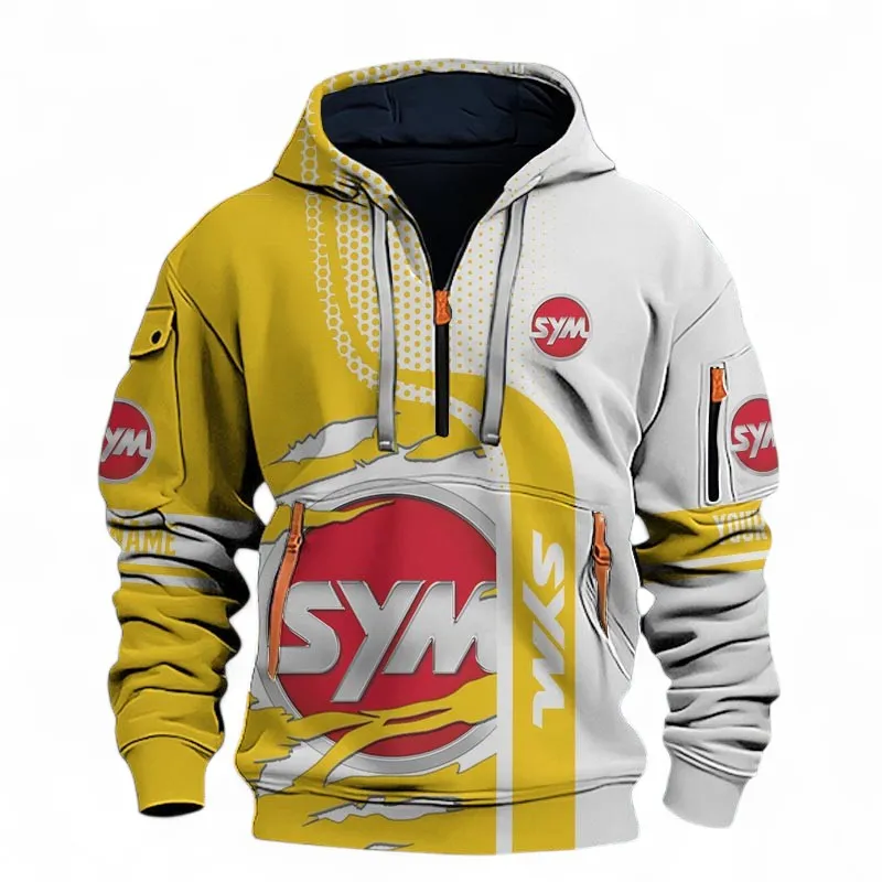 Eco-Friendly Scooter Hoodie Half Zip 3D, Sporty Streetwear Hoodie For Motor Lovers CAR398 - Yellow