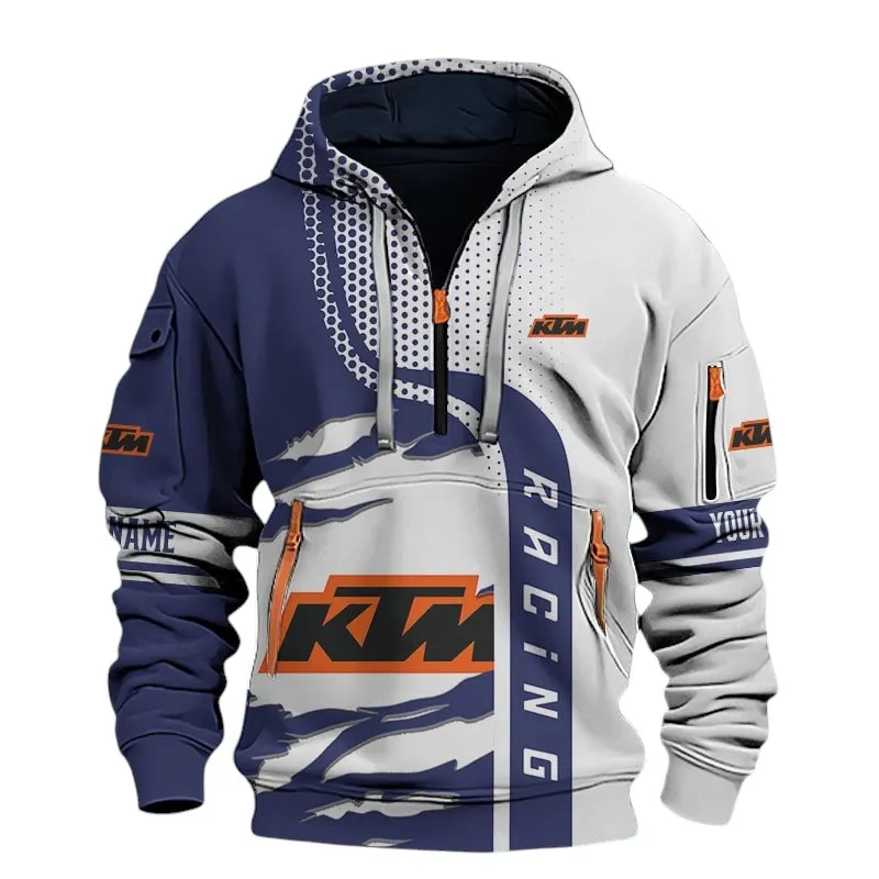 Enduro Bike Hoodie Half Zip 3D, Rugged & Sporty Hoodie For Car Lovers CAR398 - Blue