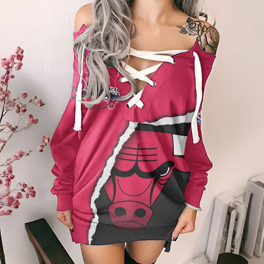 Everyday Game Nation Lace-Up Sweatshirt For Women, Bold Feminine Hoodie Dress HVN1273