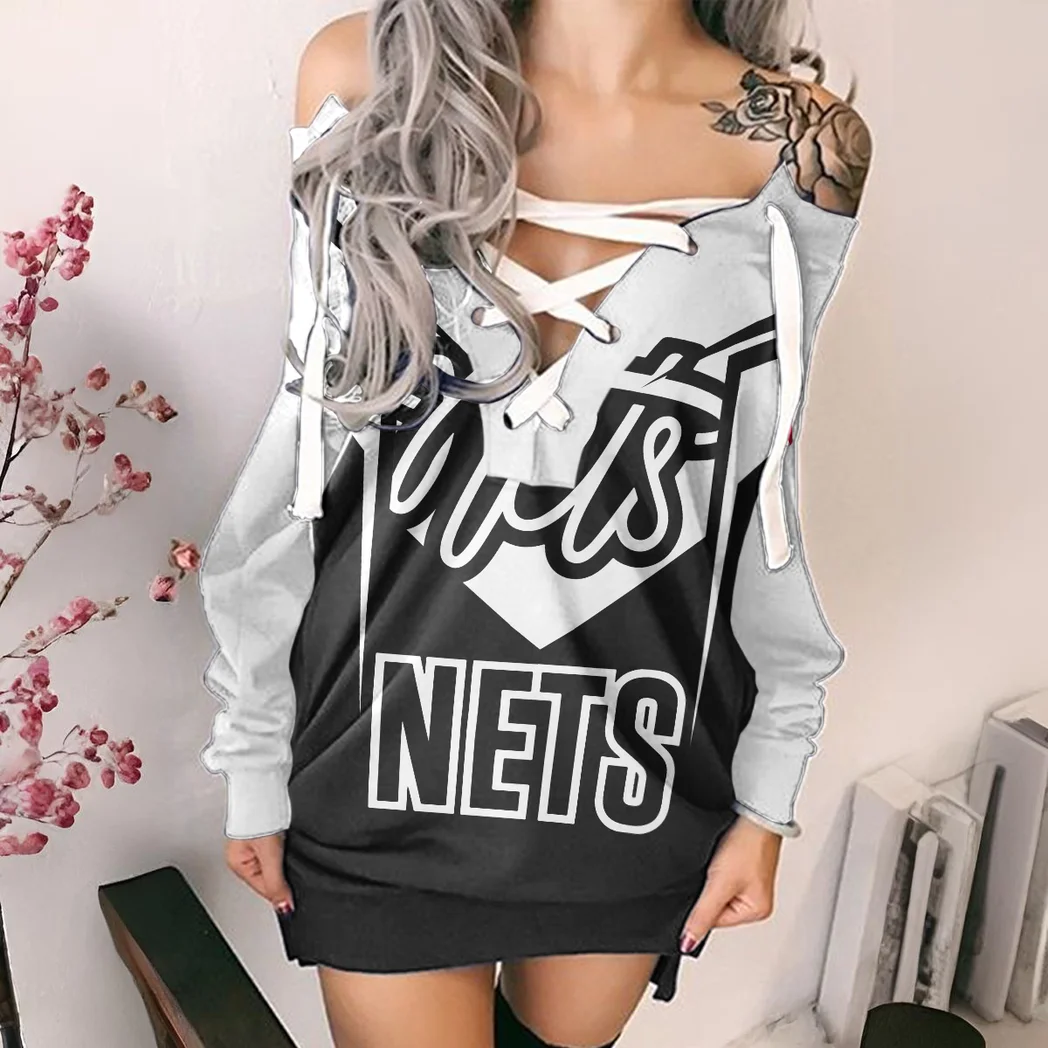 Everyday Hoop Pride Lace-Up Sweatshirt For Women, Sporty Chic Hoodie Dress HVN1279