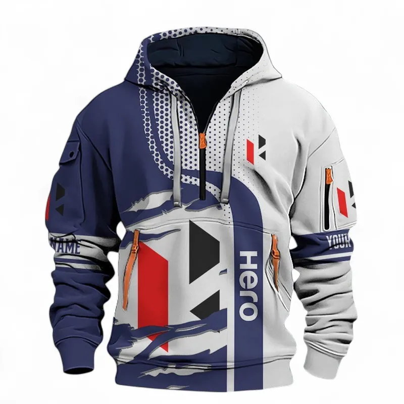 Everyday Motorcycle Hoodie Half Zip 3D, Sporty Urban Hoodie Style For Car Lovers CAR398 - Blue