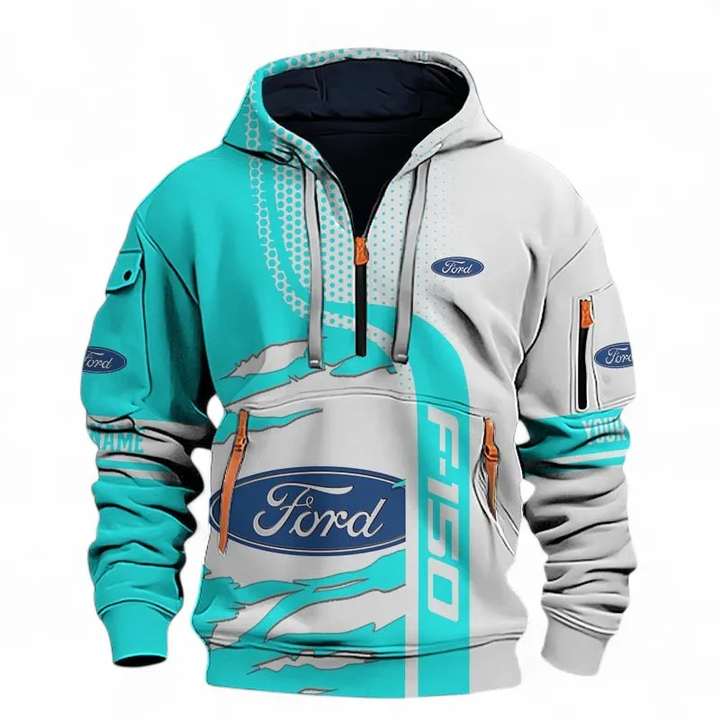 Everyday Ride Hoodie Half Zip 3D, Comfortable Street Hoodie For Car Lovers CAR396 - Cyan