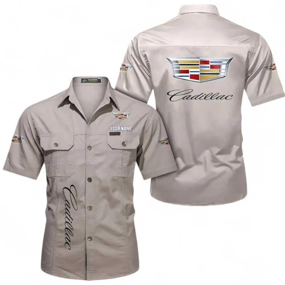 Executive Luxury Vehicle Classic Men's Short Sleeve Cotton Shirt, Custom Name CAR392 - Beige