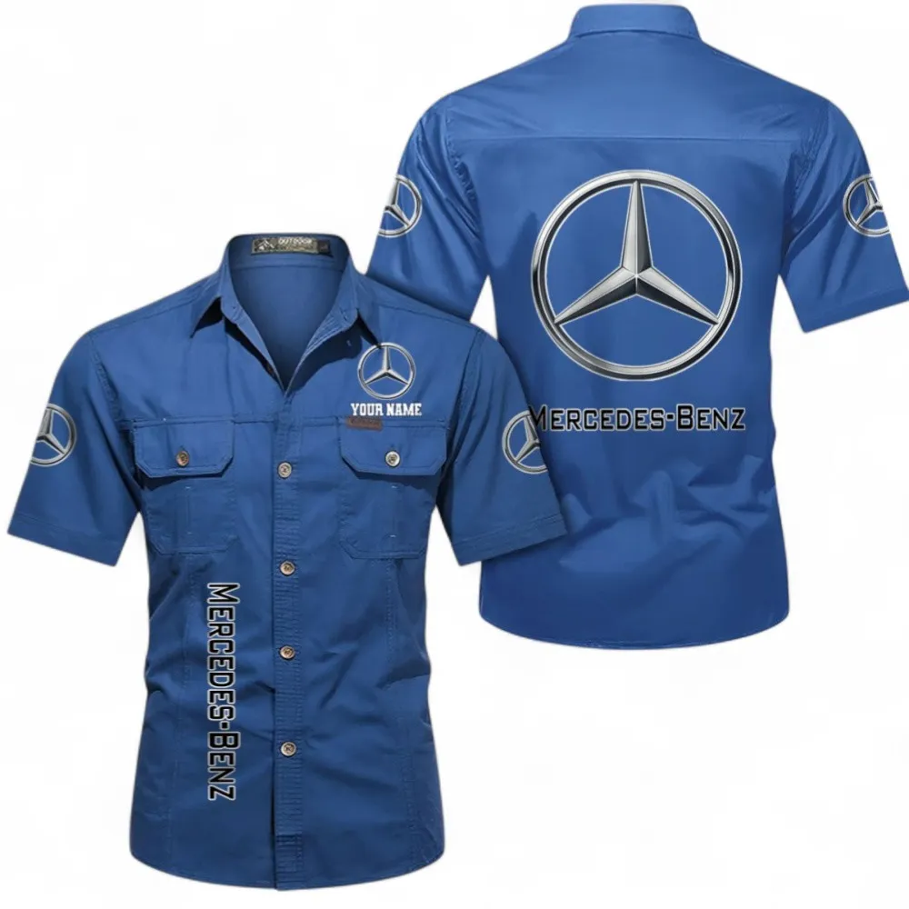 Executive Sedan Lightweight Cotton Short Sleeve Shirt, Custom Name CAR392 - Cowboy Blue