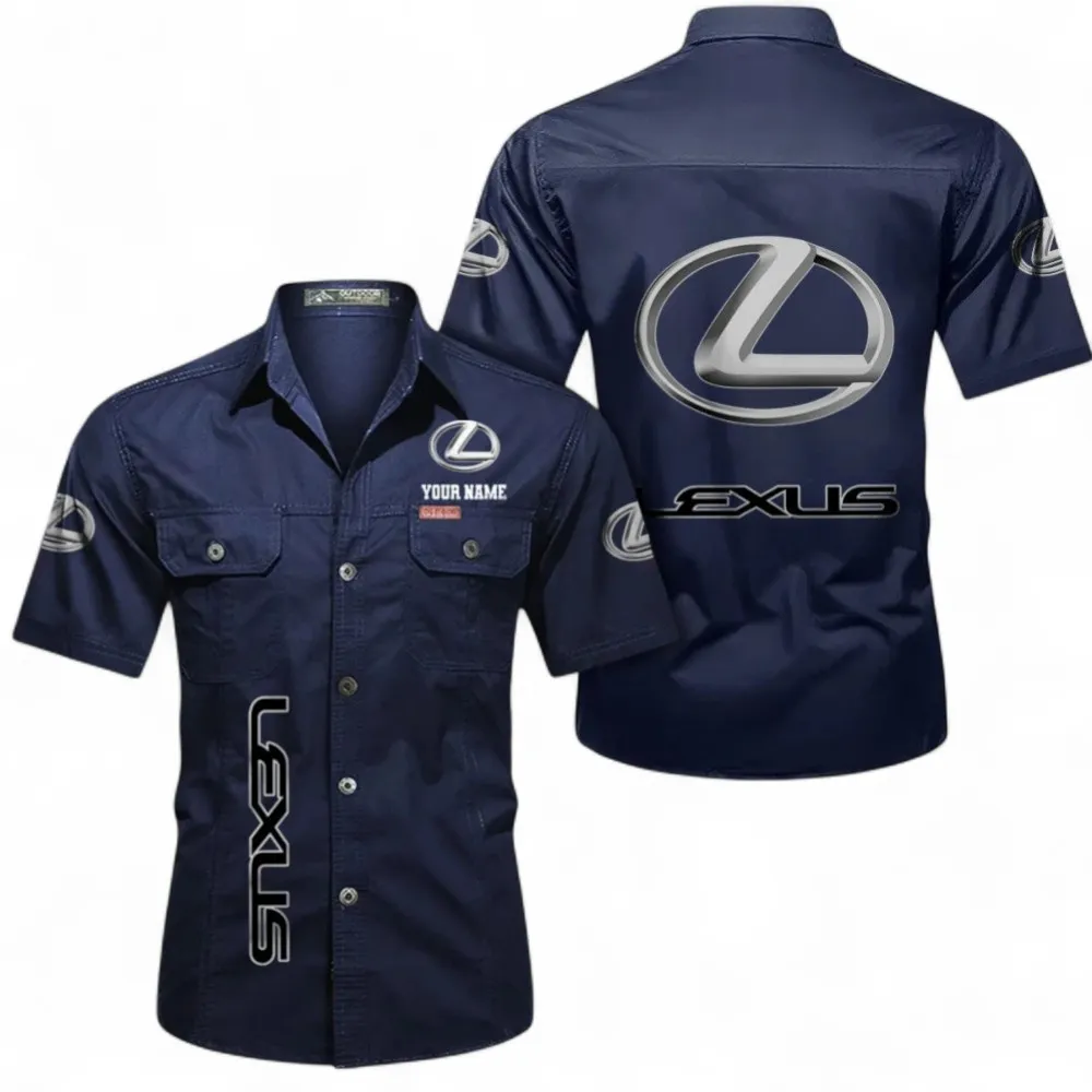 Executive Vehicle Lightweight Men's Short Sleeved Cotton Shirt, Custom Name CAR392 - Dark Blue