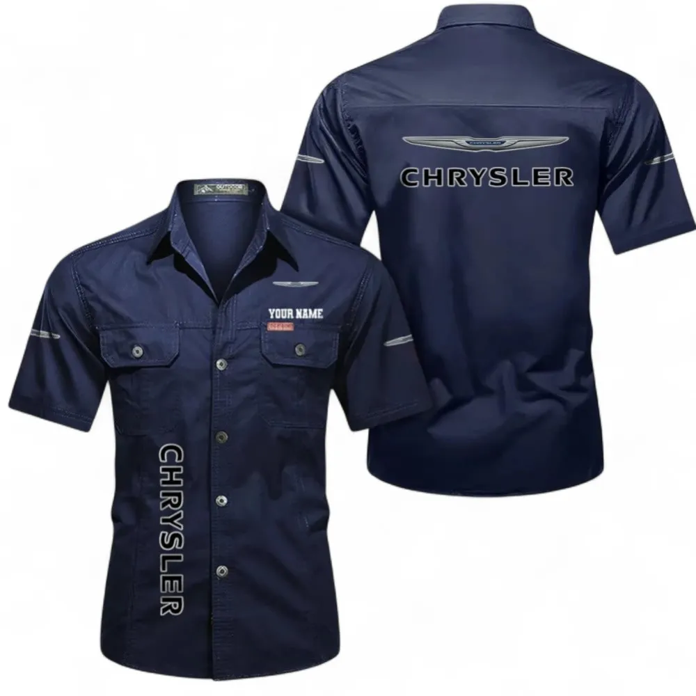 Executive Vehicle Men's Short Sleeve Button-Up Shirt, Custom Name CAR392 - Dark Blue