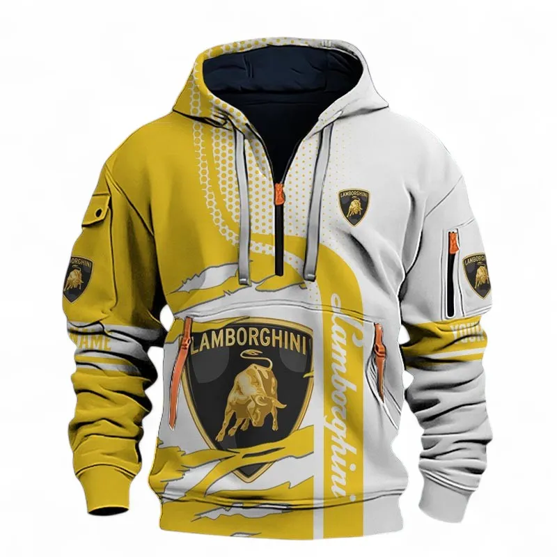 Exotic Sports Car Hoodie Half Zip 3D, Rugged & Sporty Hoodie For Car Lovers CAR396 - Yellow