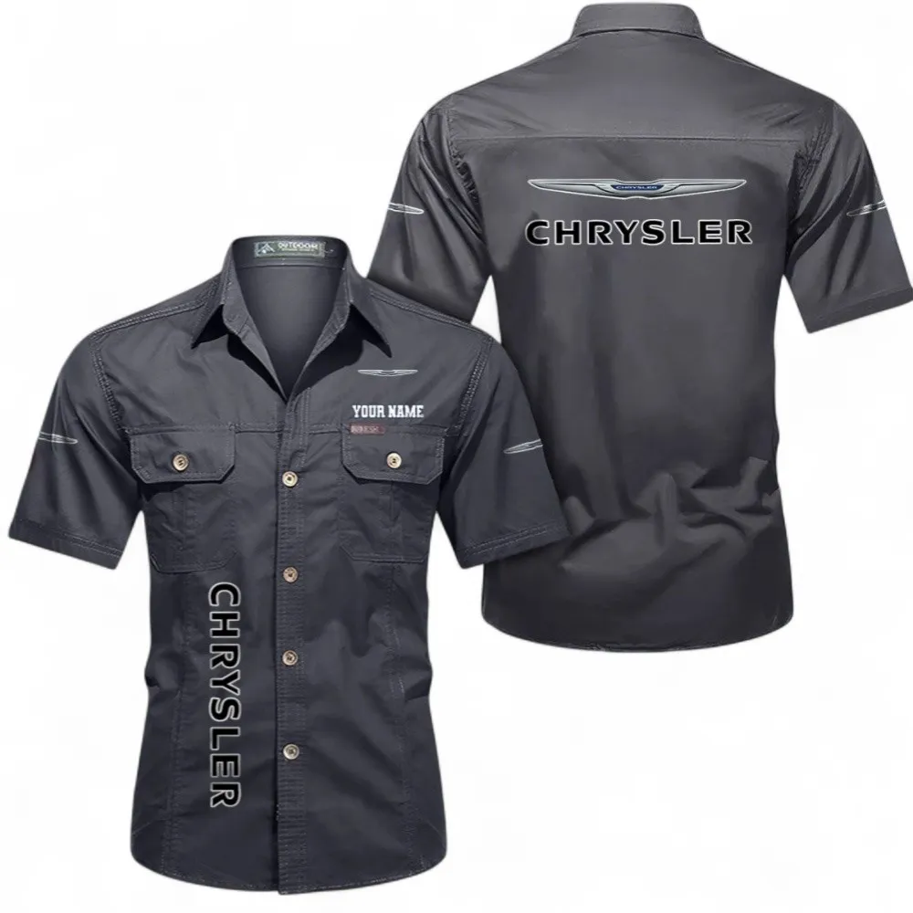 Family Car Cotton Casual Short Sleeve Shirt, Custom Name CAR392 - Gray