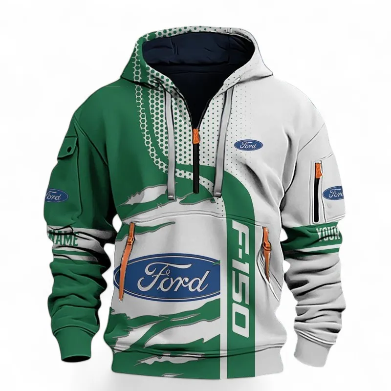 Family Sedan Hoodie Half Zip 3D, Adventure & Urban Fit Hoodie For Car Lovers CAR396 - Green