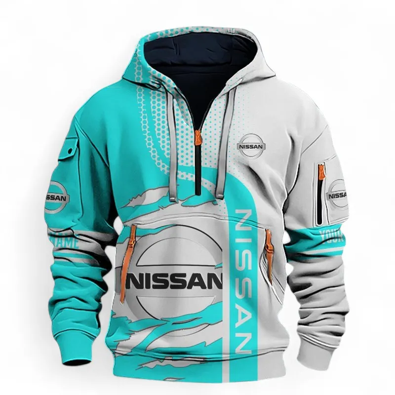 Family Sedan Hoodie Half Zip 3D, Comfortable Street Hoodie For Car Lovers CAR396 - Cyan