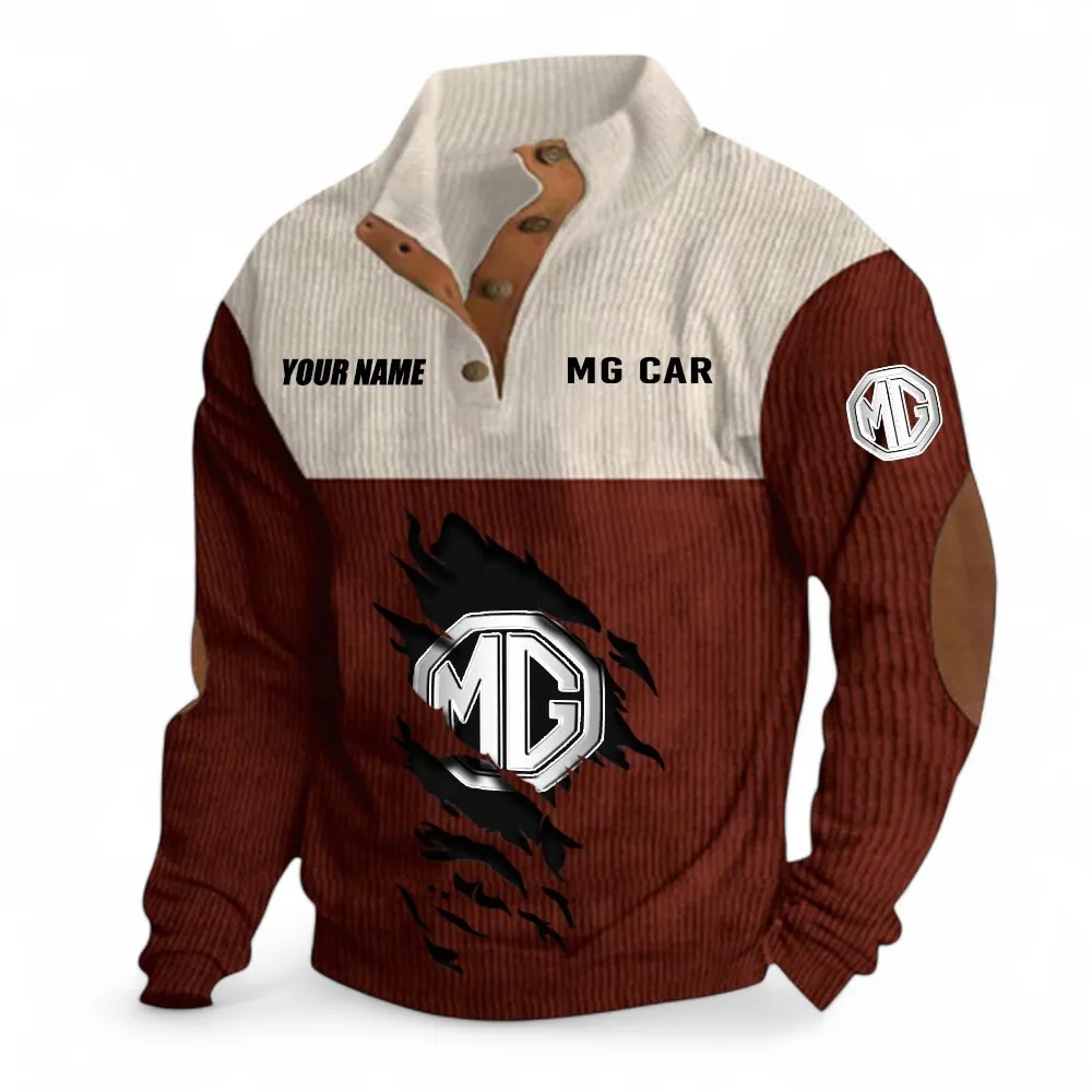 Family Sedan Men's Stand Up Collar Base Shirt, Exclusive Logo Hoodie For Car Lovers CAR402 - Dark Red