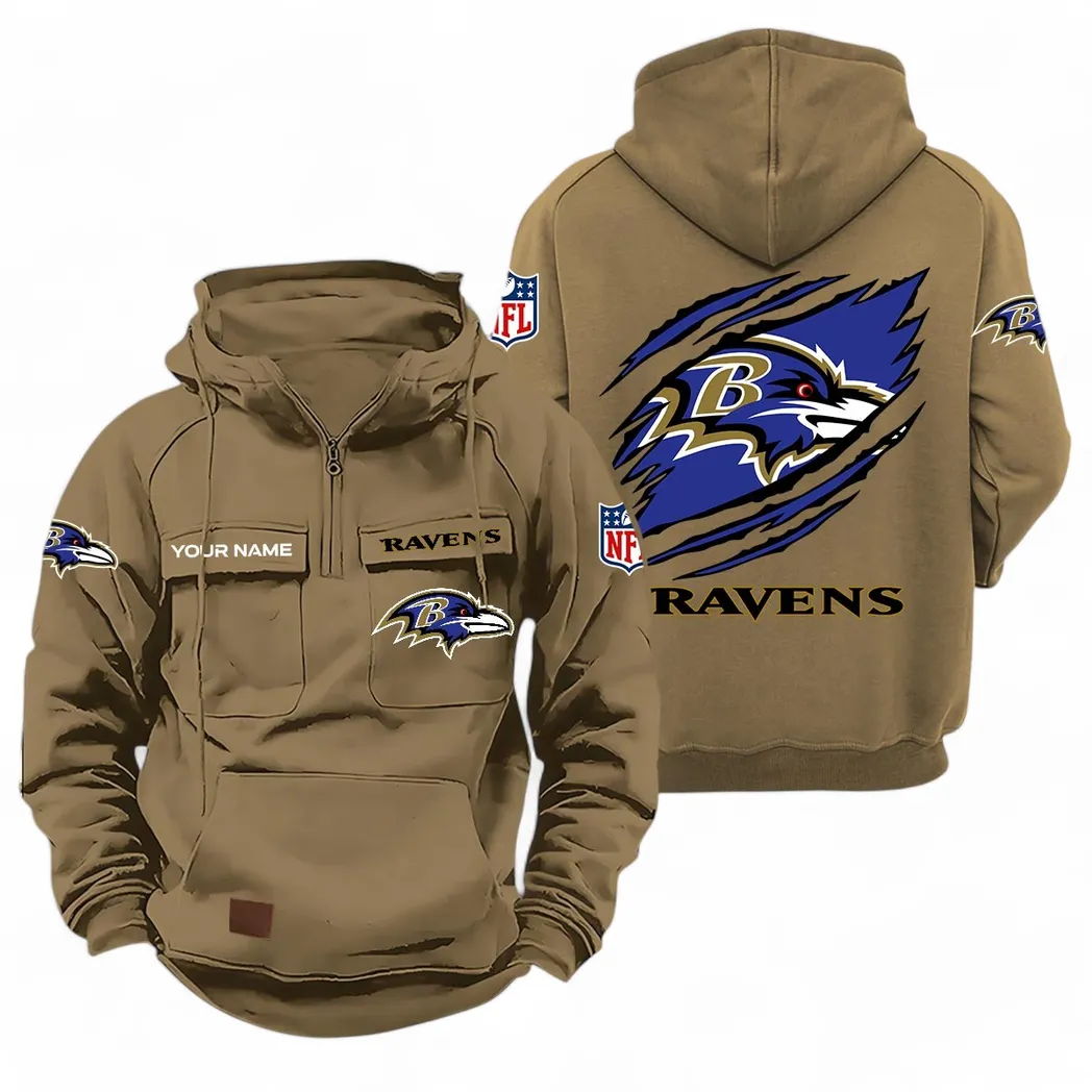 Fan Flight Squad Tactical Quarter Zip Hoodie, Everyday Rugged Fan Hoodie NFL720 - Khaki