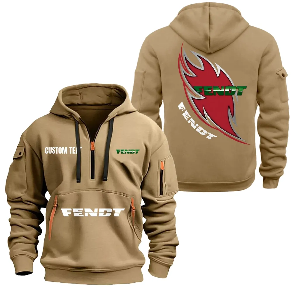 Hoodie Half Zipper Exclusive Logo Gift For Versatile Work Tractor Enthusiasts CAR170 - Khaki