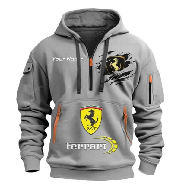 Hoodie Half Zipper Exclusive Logo Gift For High-Performance Vehicle Enthusiasts CAR113 - Gray