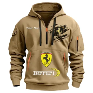 Hoodie Half Zipper Exclusive Logo Gift For Premium Sports Car Enthusiasts CAR113 - Khaki
