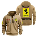 Hoodie Half Zipper Exclusive Logo Gift For Auto Racing Enthusiasts CAR200 - Khaki