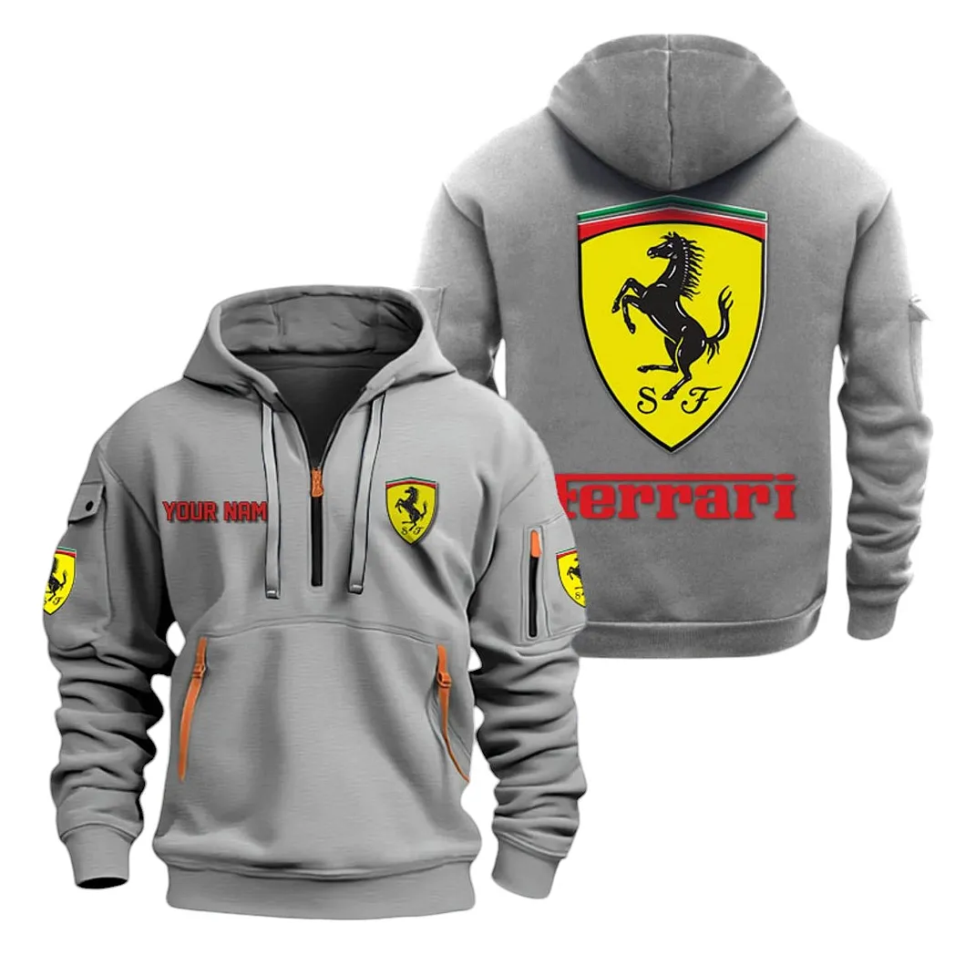 Hoodie Half Zipper Exclusive Logo Gift For High-Performance Vehicle Enthusiasts CAR200 - Gray