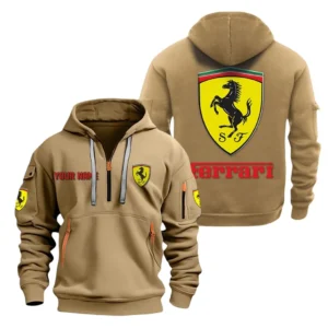 Hoodie Half Zipper Exclusive Logo Gift For Sports Auto Enthusiasts CAR200 - Khaki