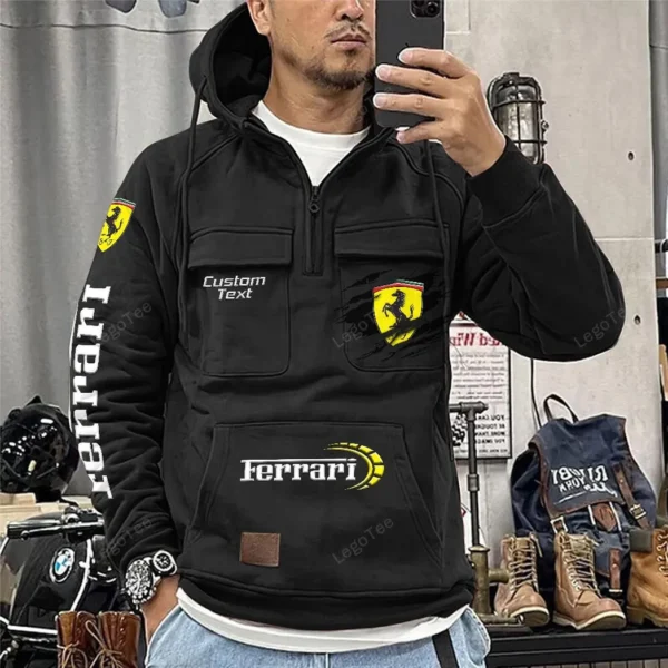 Italian Supercar Tactical Quarter Zip Hoodie, Exclusive Logo Hoodie For Car Enthusiasts CAR122 - Black - Image 2