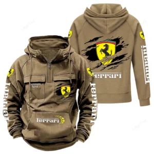 Luxury Speedster Tactical Quarter Zip Hoodie, Exclusive Logo Hoodie For Car Enthusiasts CAR122 - Khaki